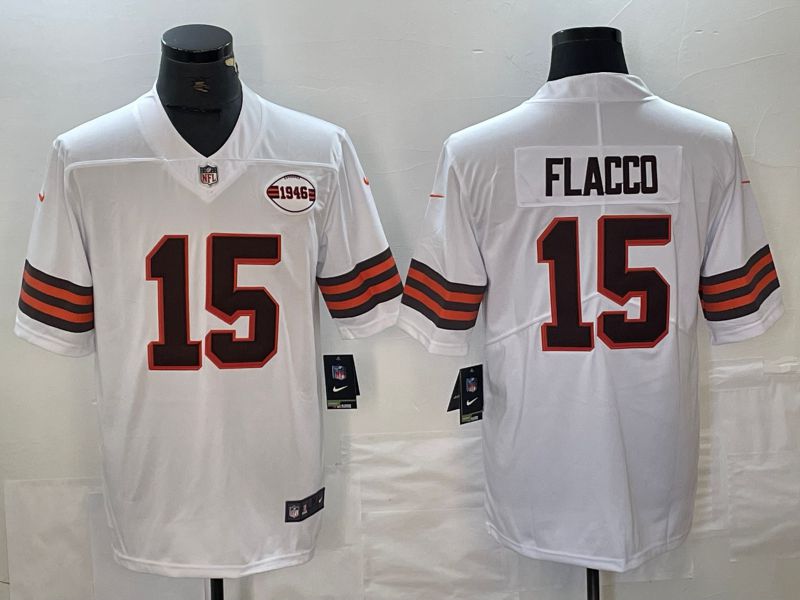 Men Cleveland Browns 15 Flacco White Nike Vapor Limited NFL Jersey style 1